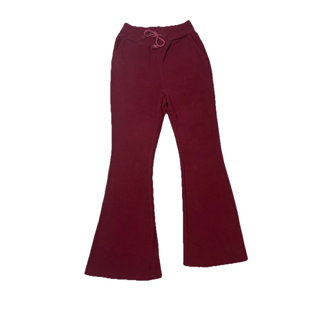 Womens Burgundy Flared Pants With Drawstring Waist & Pockets medium